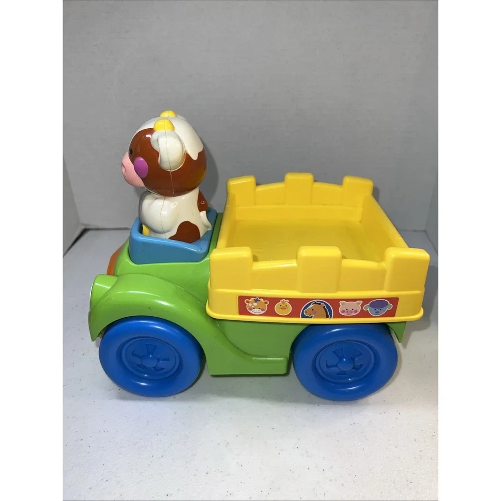 Vintage Fisher Price Press & Go Farm Truck Animals Cow Driving Tested Works